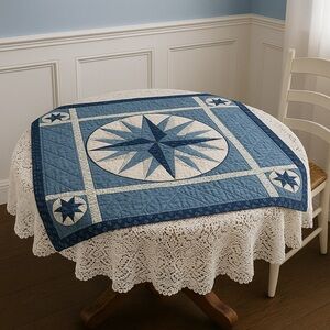 🌊 Vintage Handmade Compass Star Quilt – 42” x 42”